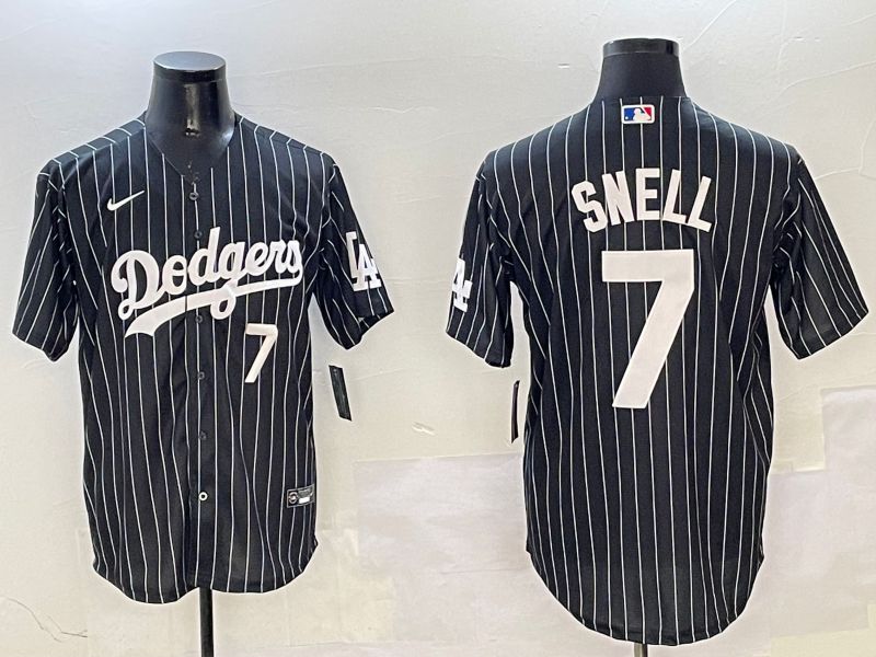 Men Los Angeles Dodgers 7 Snell Black Stripe Jointly Name 2025 Nike MLB Jersey style 8